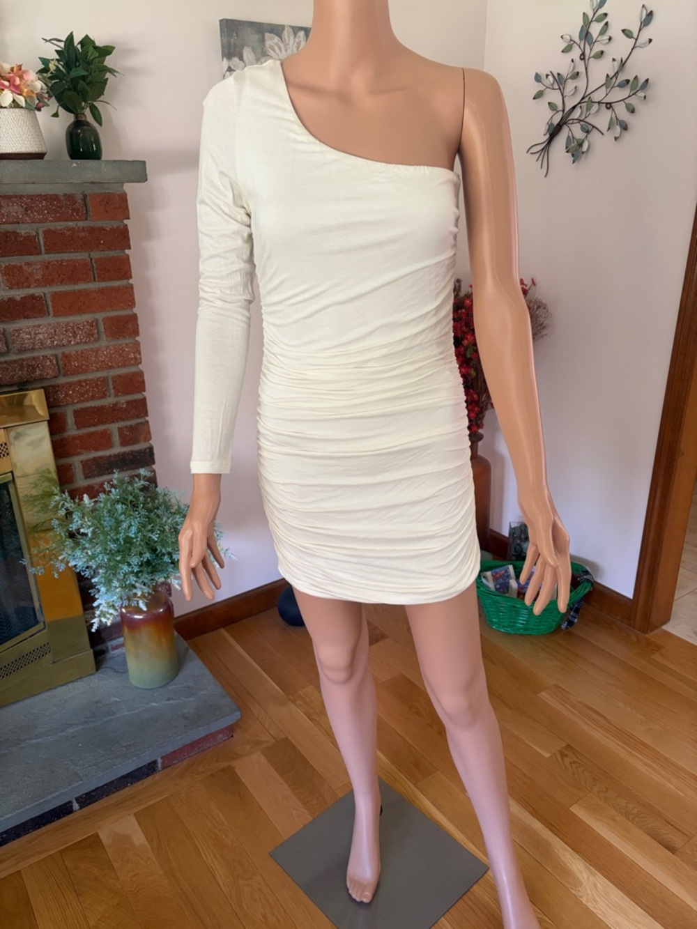 Forever 21 One-Shoulder Ruched Mini Dress in White